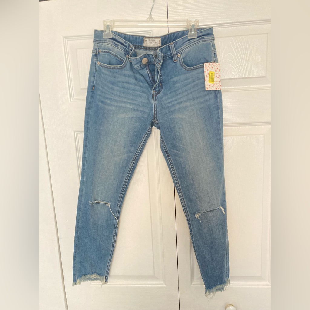 Free People Jeans Mid Stone New With Tags Fringe Edges Slightly Cropped